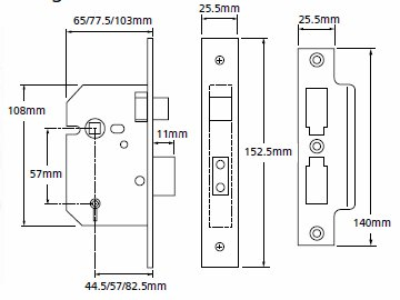 Union 226 3" bathroom mortice lock diagram union2226
