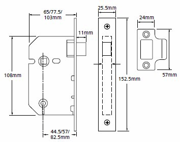 Union upright mortice latch diagram union2657